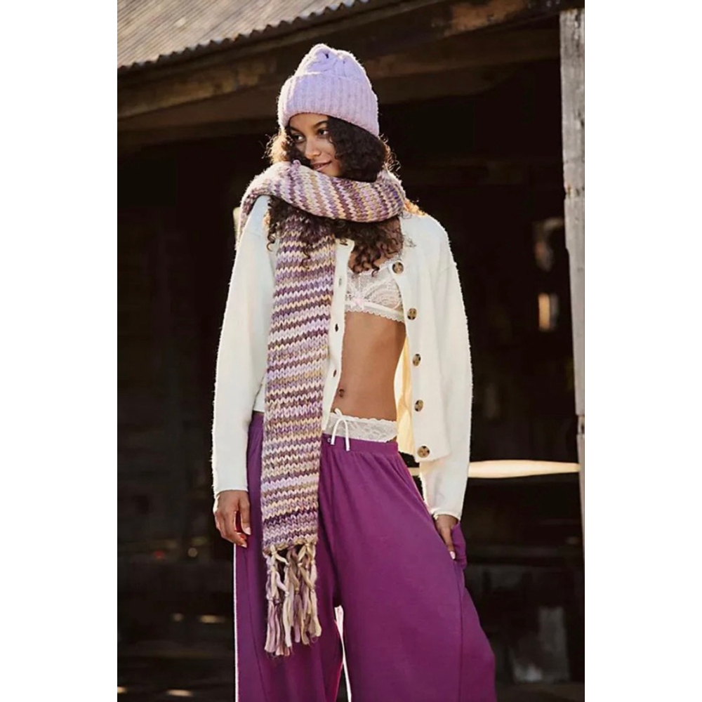 Free People All Mine Woven Scarf NWT Purple and Yellow